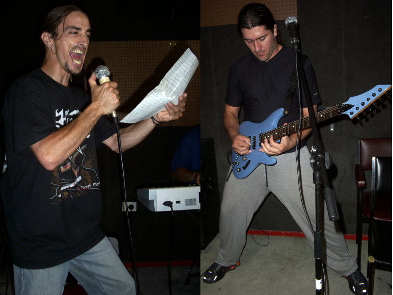 Danny (who's learning the lyrics for the new song "Breathe Again") and Con at rehearsal (31 Jan 2005)